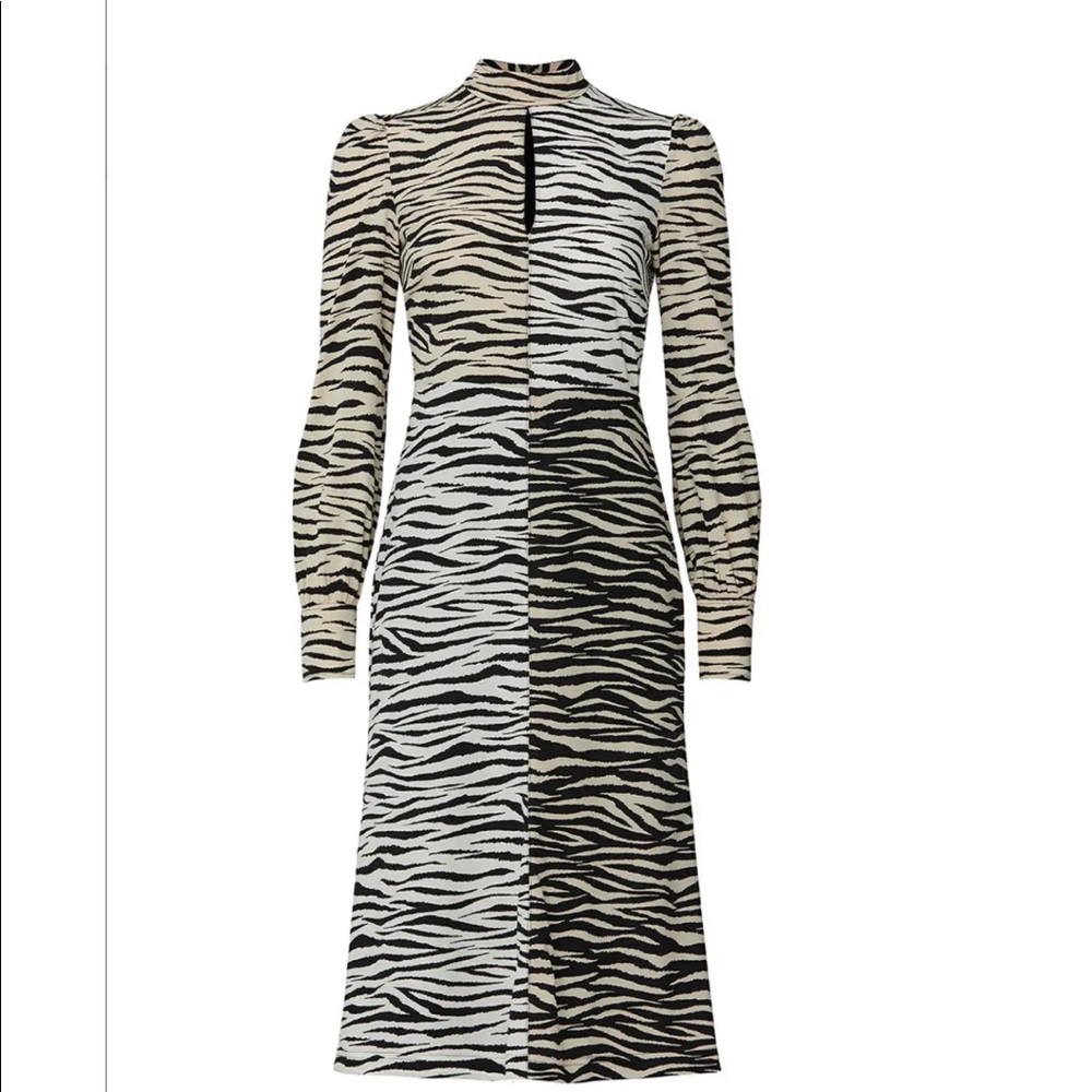 A.L.C. Zebra Print Midi Dress - Black and Cream